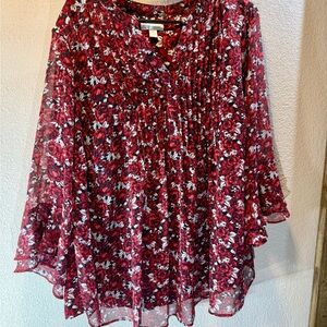 Charter Club Burgundy and White Floral Blouse